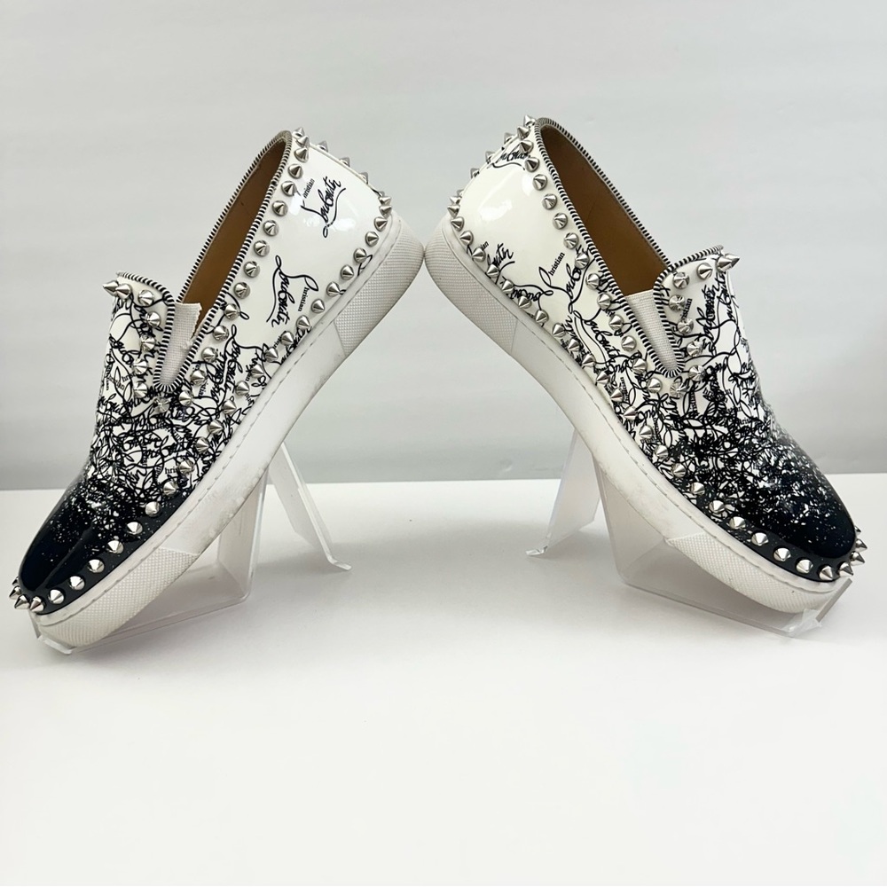 EUC! Auth LOUBOUTIN Pik Boat Patent sneakers Graffiti spikes Degraloubi 36.5 - Picture 4 of 12